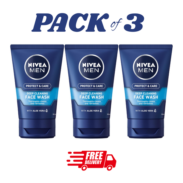 NIVEA Men Deep Cleaning Face Wash 150ml Aloe Vera Cleanser Pack of 3