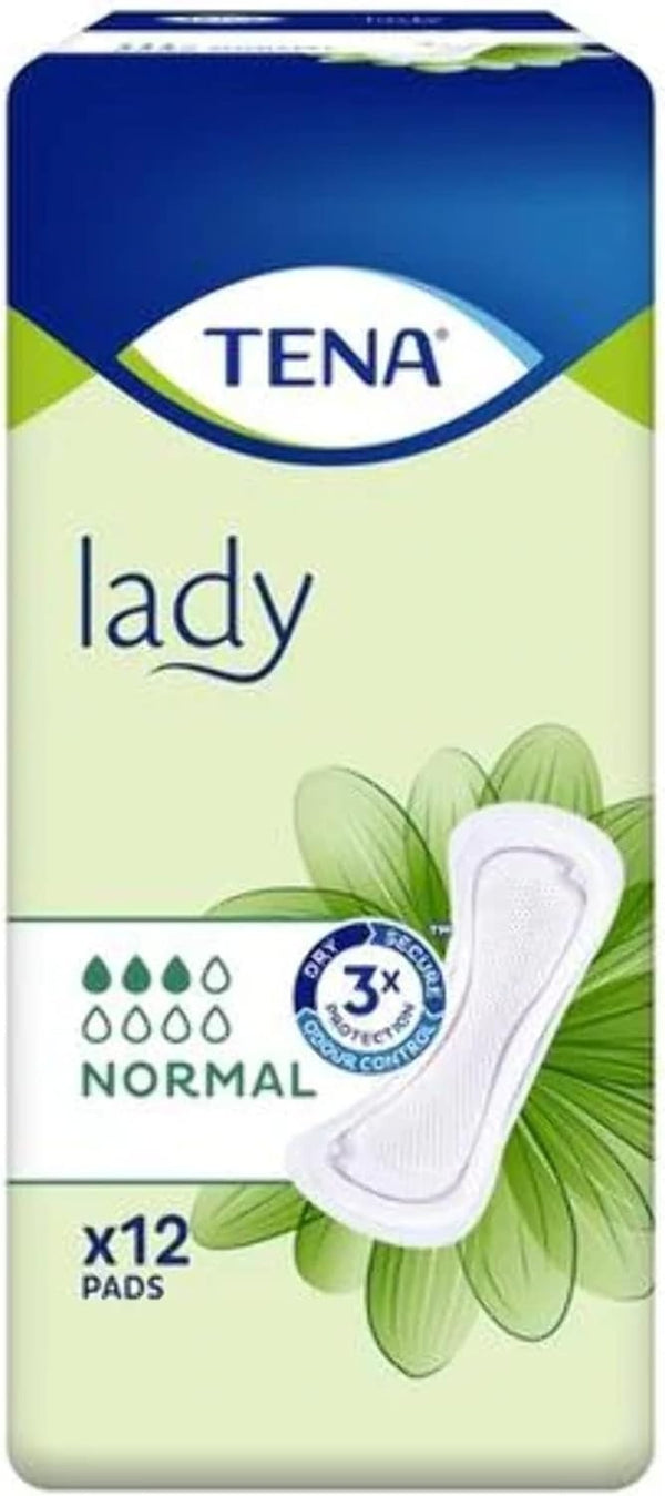 TENA Lady Normal Pads – Light Absorbent Disposable Sanitary Pads Without Wings, 12 Count