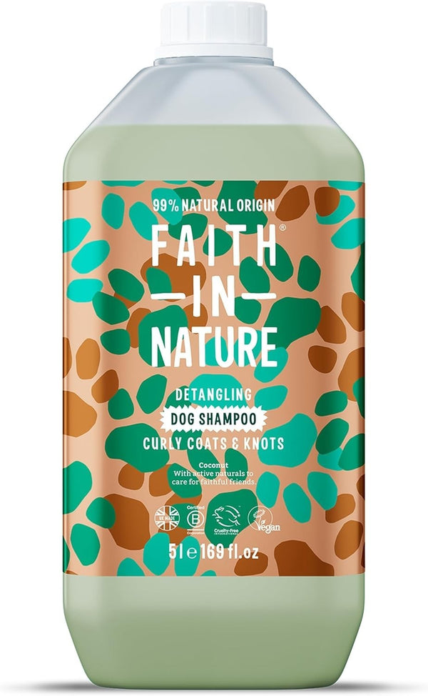 Faith In Nature Coconut Dog Shampoo 5L | Vegan Natural Detangling Pet Wash Refil