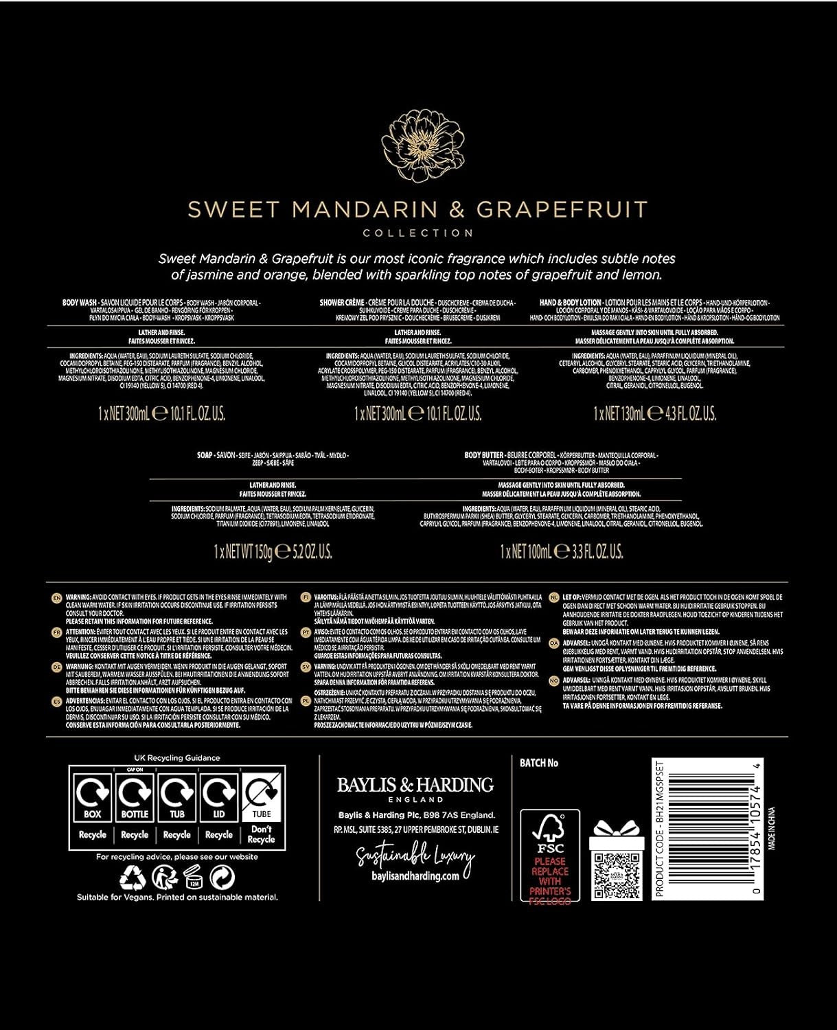 Baylis & Harding Sweet Mandarin & Grapefruit Pamper Gift Set 5 Piece Vegan by Baylis & Harding