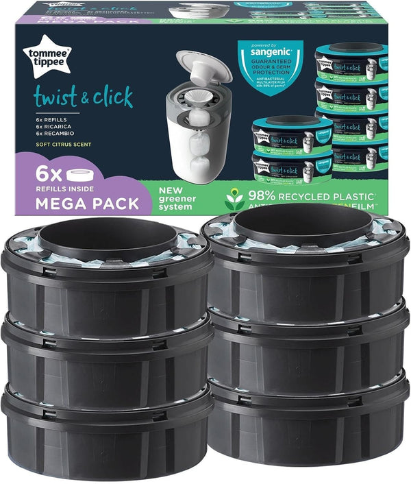 Tommee Tippee Twist & Click Nappy Bin Refills 6pk | Sangenic Tec Compatible