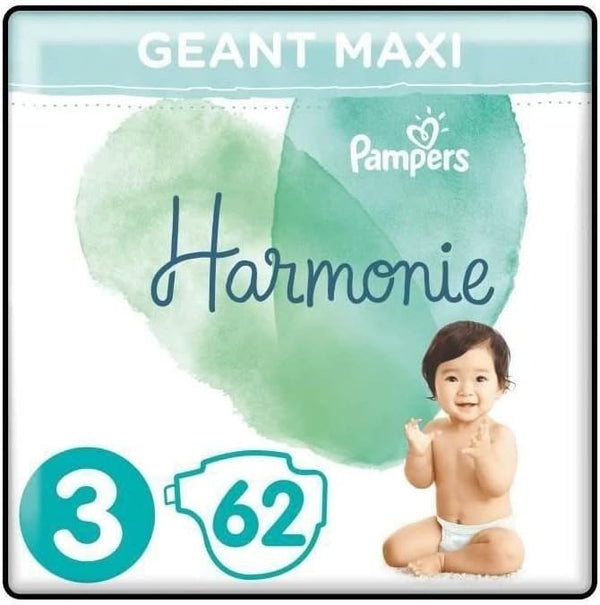 Pampers Harmonie Nappies Size 3 (6-10kg) 62 Count | Baby Diapers Eco Pack