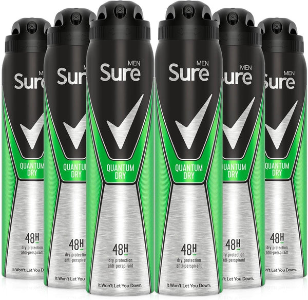 Sure Men Anti-Perspirant Deodorant Quantum 250ml Pack of 6 | Fresh Citrus Spray