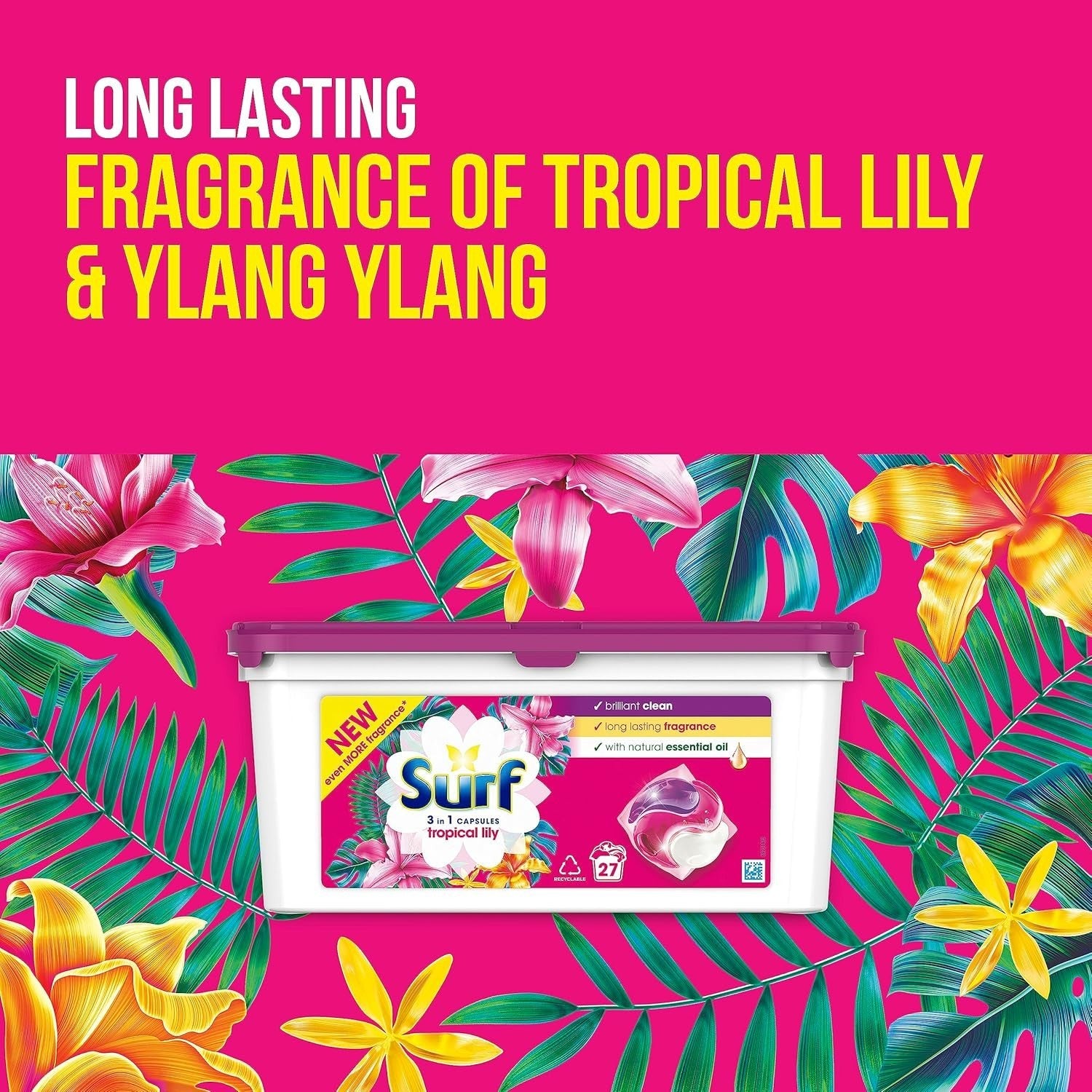 Surf Tropical Lily 3in1 Laundry Capsules 81 Washes | Fresh Pods 3x27 by Surf