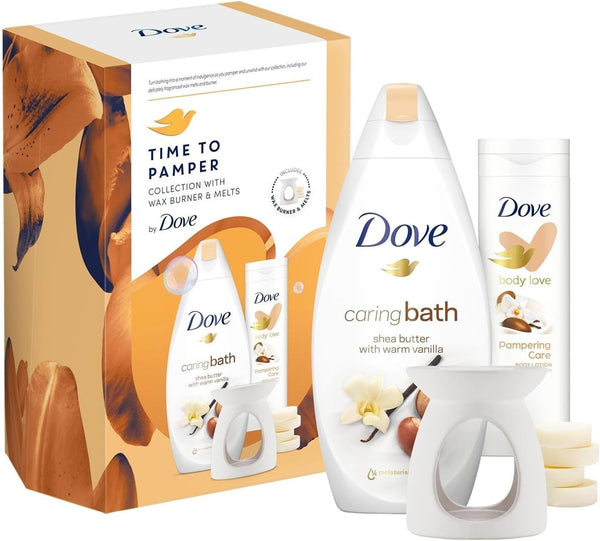 Dove Pamper Set Bath Soak And Lotion With Wax Burner Melts