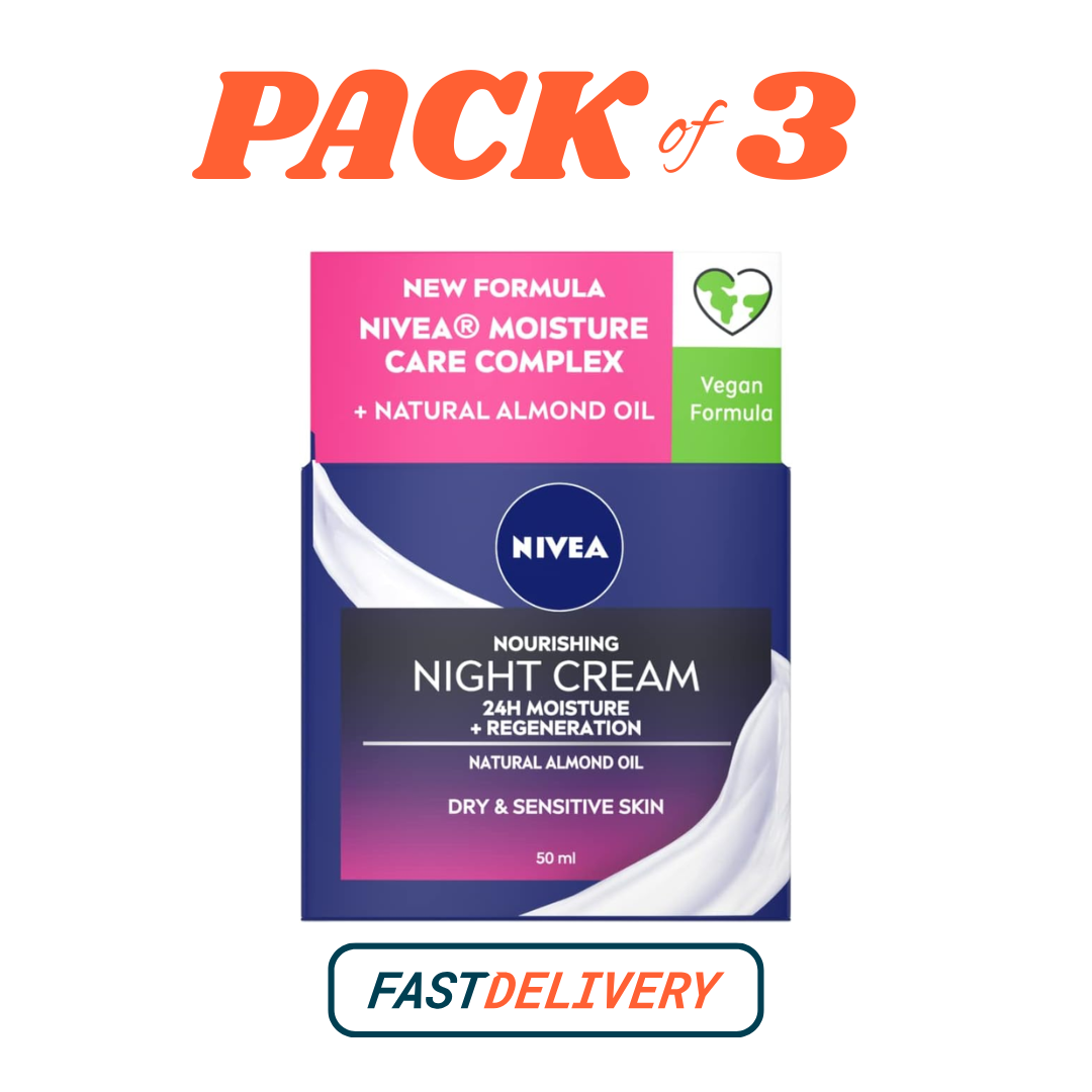 NIVEA Night Cream 50ml x3 | Rich Regenerating Face Moisturiser for Dry Skin by NIVEA