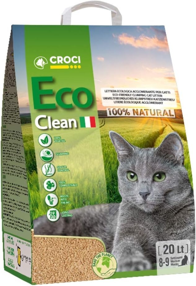 Croci Eco Clean Cat Litter 20L Biodegradable Clumping Litter Flushable Anti-Odor by Croci