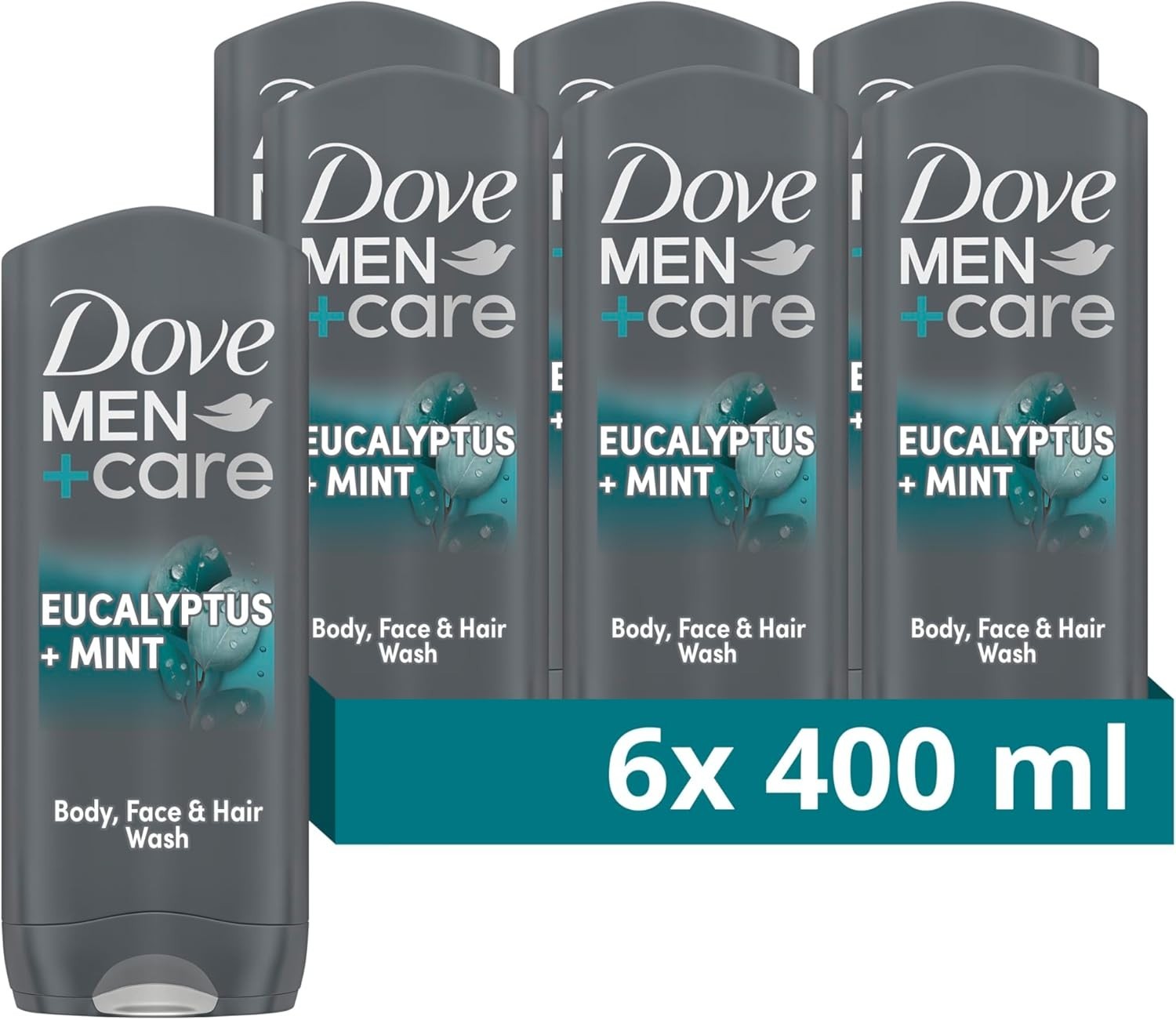 Dove Men+Care 3-in-1 Hair Body Face Wash 400ml Pack of 6 Eucalyptus & Mint by ‎DOVE MEN + CARE
