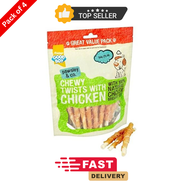 Chewy Chicken Dog Treats – Low Fat Natural Chicken Sticks | Pack of 4 x 320g