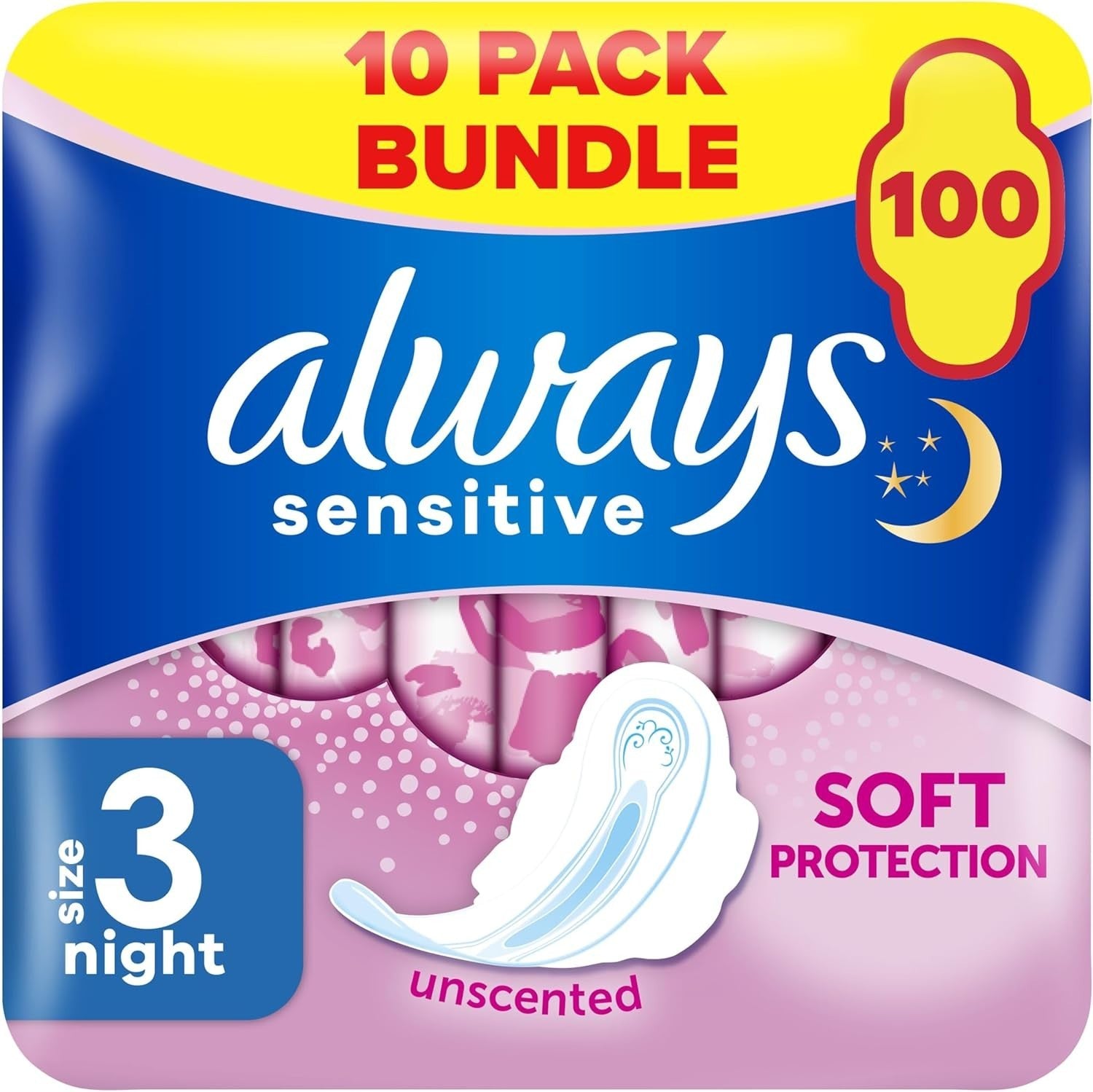 Always Sensitive Ultra Night Sanitary Towels Size 3 | 100 Pads with Wings by Always