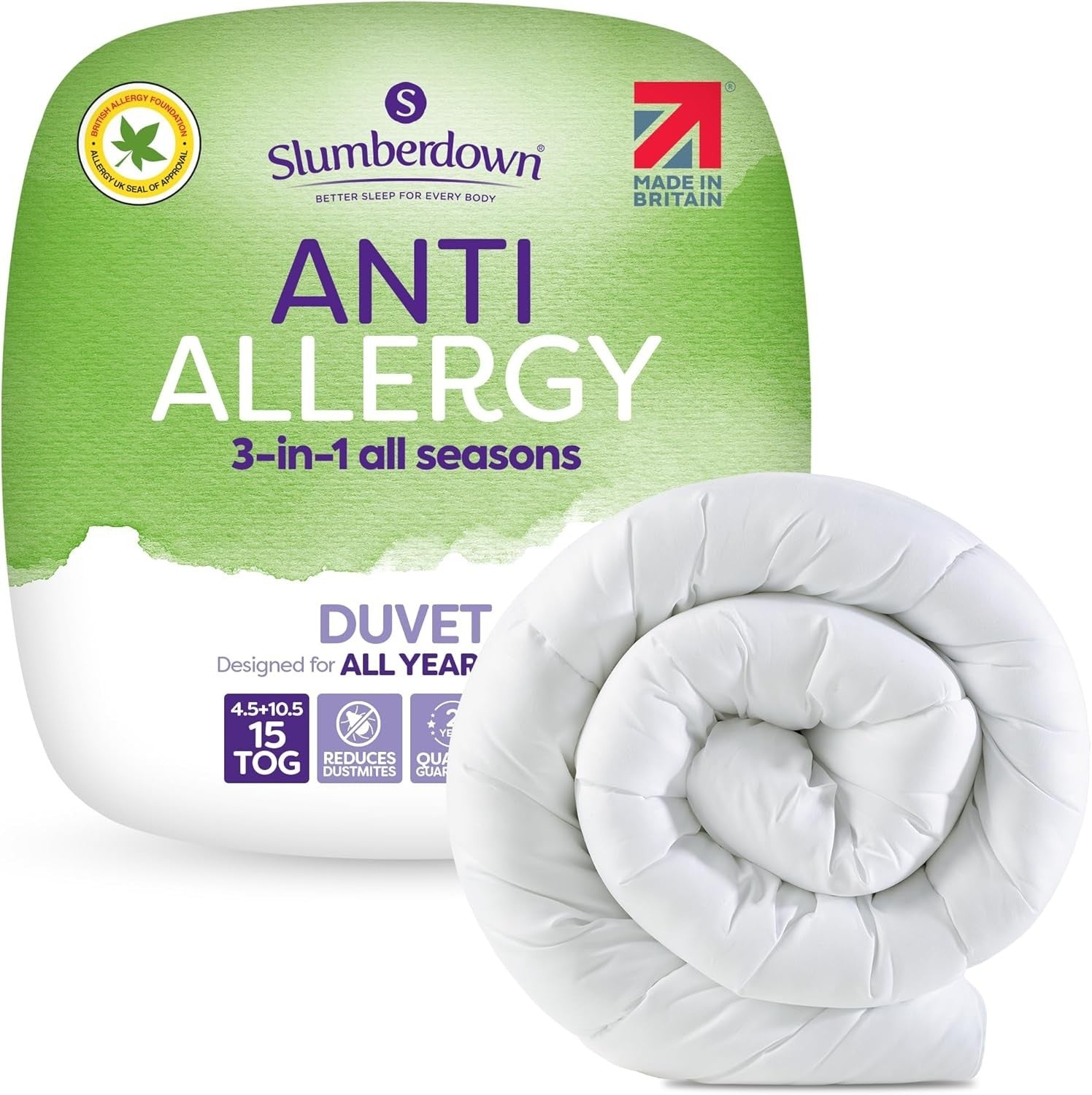 Slumberdown Single Duvet 15 Tog | Anti Allergy, All Seasons Quilt 135x200cm by Slumberdown