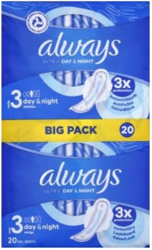 Always Ultra Extra Heavy Flow Day Night Pads Size 3 Wings
