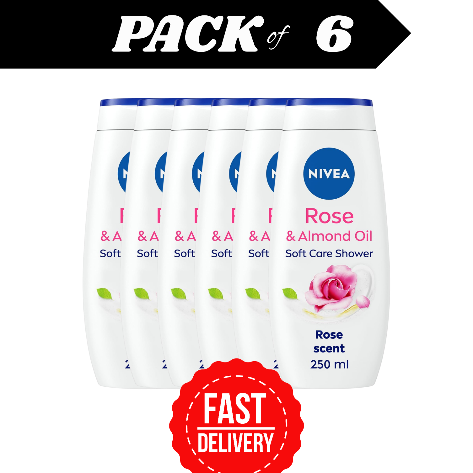 NIVEA Shower Gel Indulgent Moisture Rose 250ml Pack of 6 Moisturising Body Wash by NIVEA
