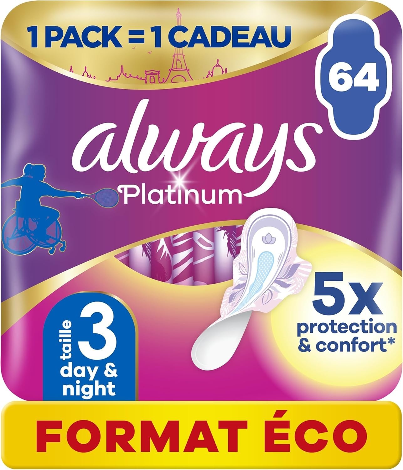 Always Platinum Night Sanitary Towels with Wings, Medium Flow, 64 Pads (4x16) by Always
