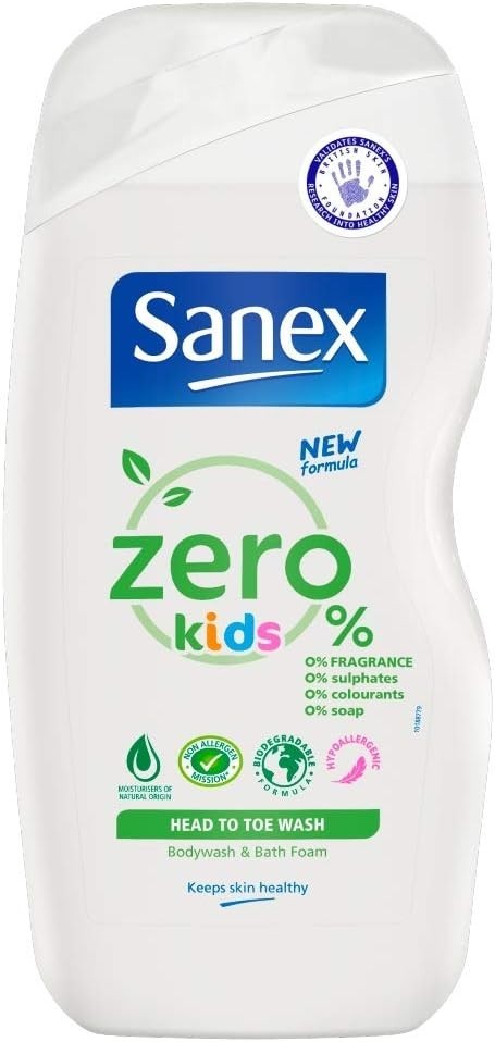 Sanex Zero% Kids Head to Toe Wash 500ml Hypoallergenic Fragrance Free Sensitive by Sanex