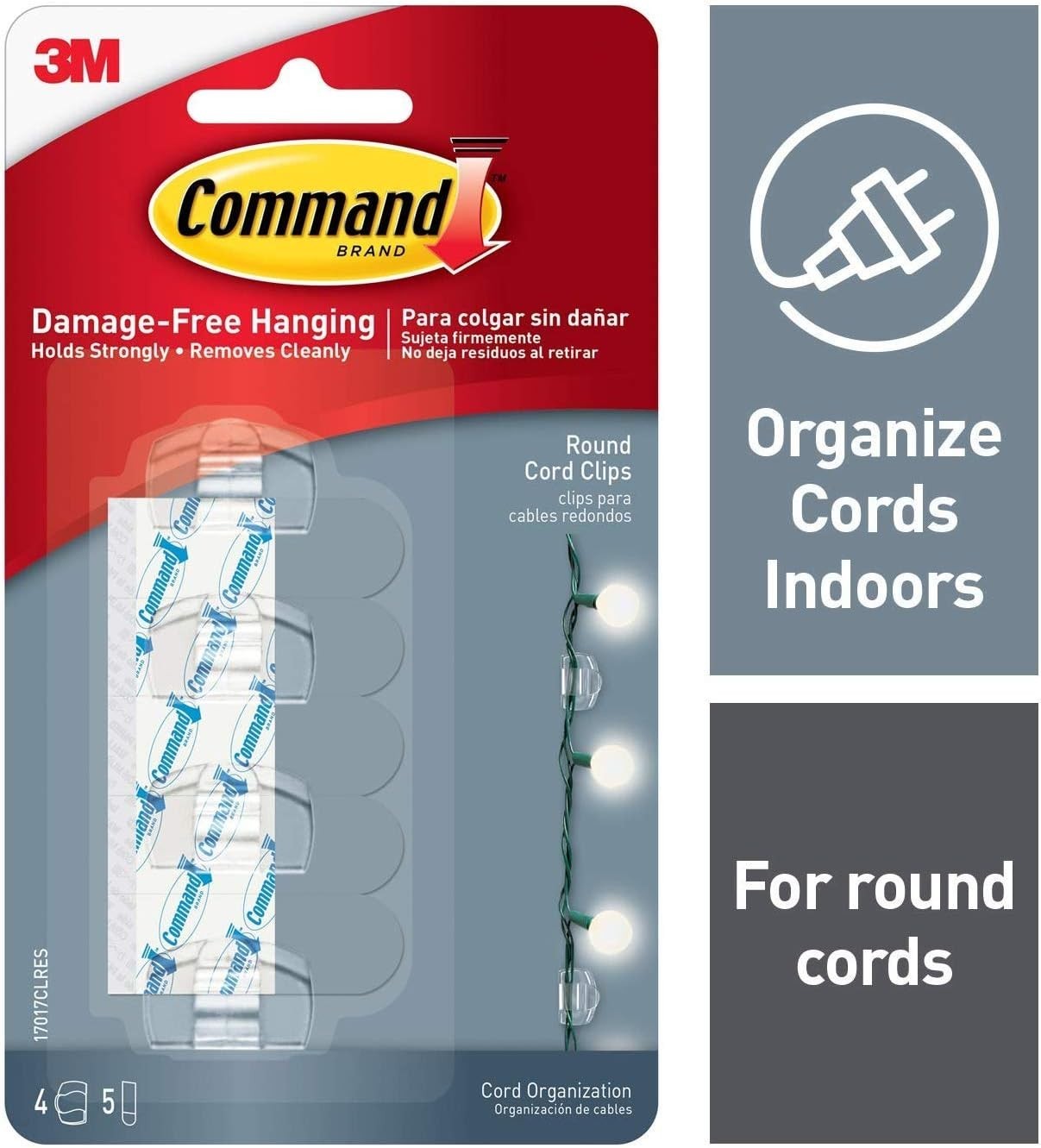 Command Round Cord Clips Clear 17017CLRES Self-Adhesive Hooks 6 Pack by Command
