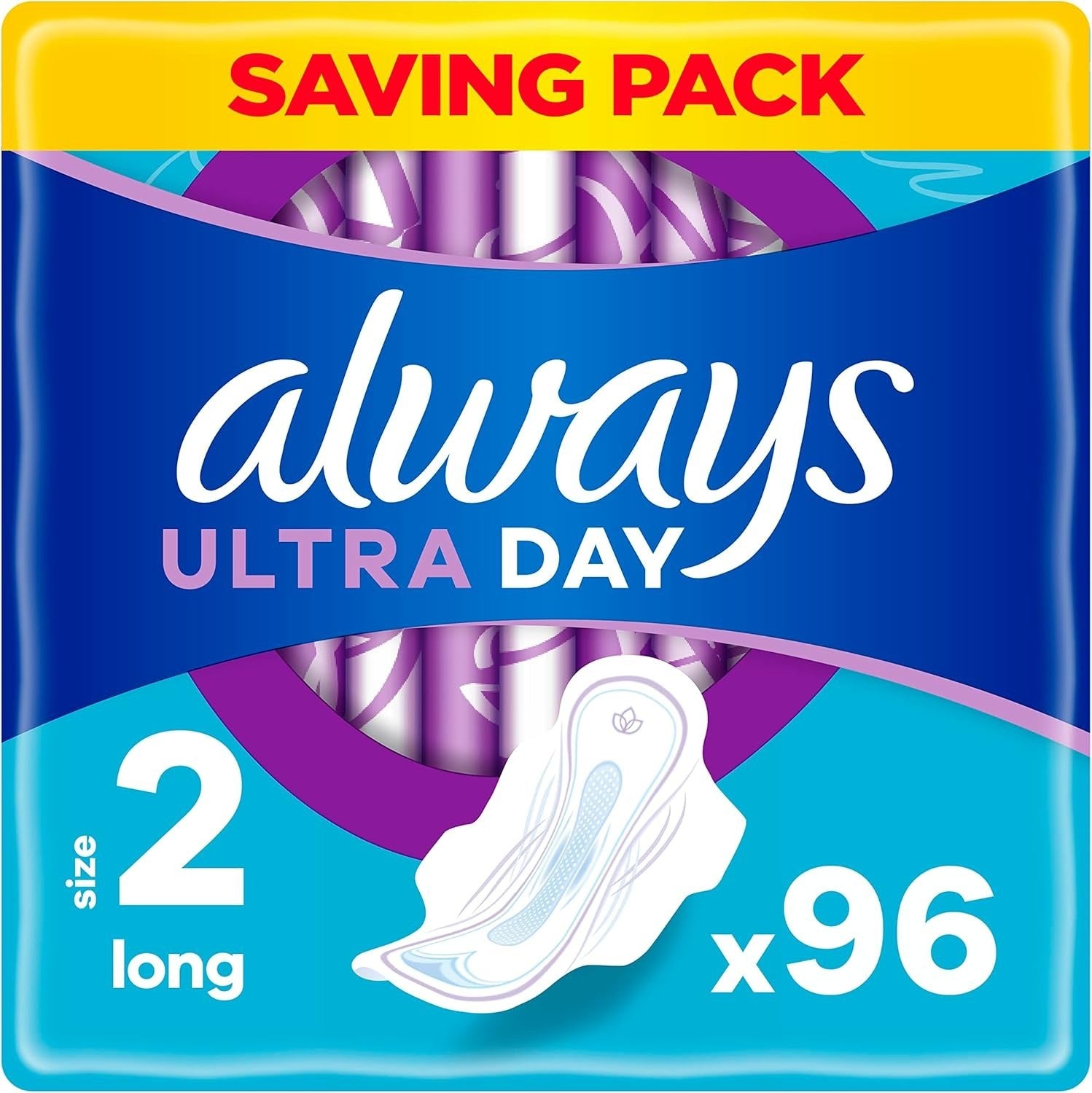 Always Ultra Size 2 Long Sanitary Towels 96 Pads With Wings Moderate Flow by Always
