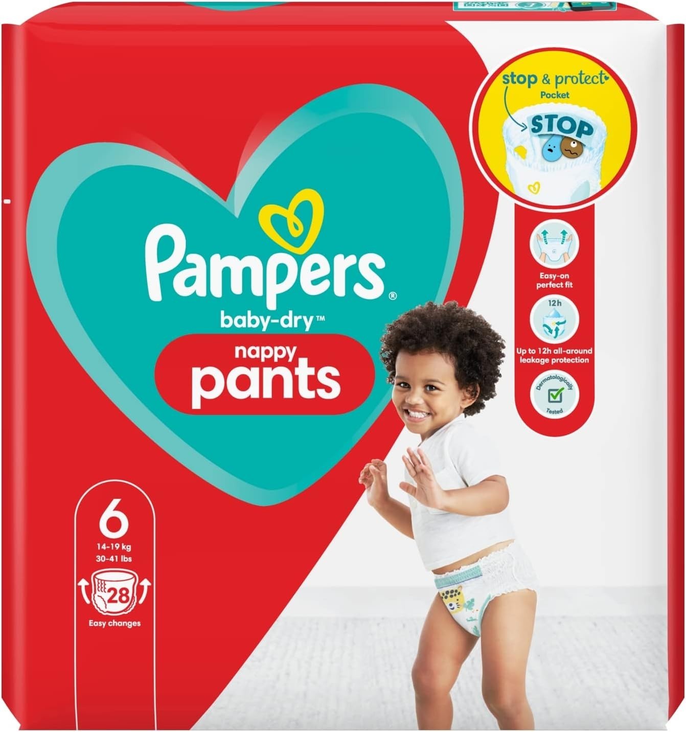 Pampers Baby-Dry Nappy Pants Size 6, 15kg+, 28 Disposable Nappies by Pampers