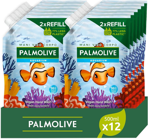 Palmolive Hand Soap Eco Refill Aquarium 12x500ml | Vegan 96% Natural Origin