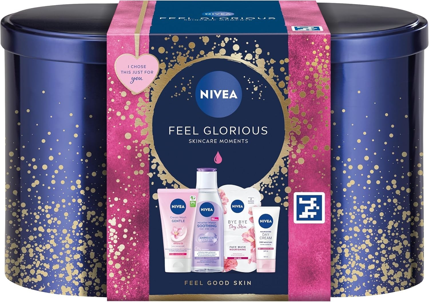 NIVEA Feel Glorious Women’s Skincare Gift Set 5pc Micellar Water Mask Cream Tin by NIVEA