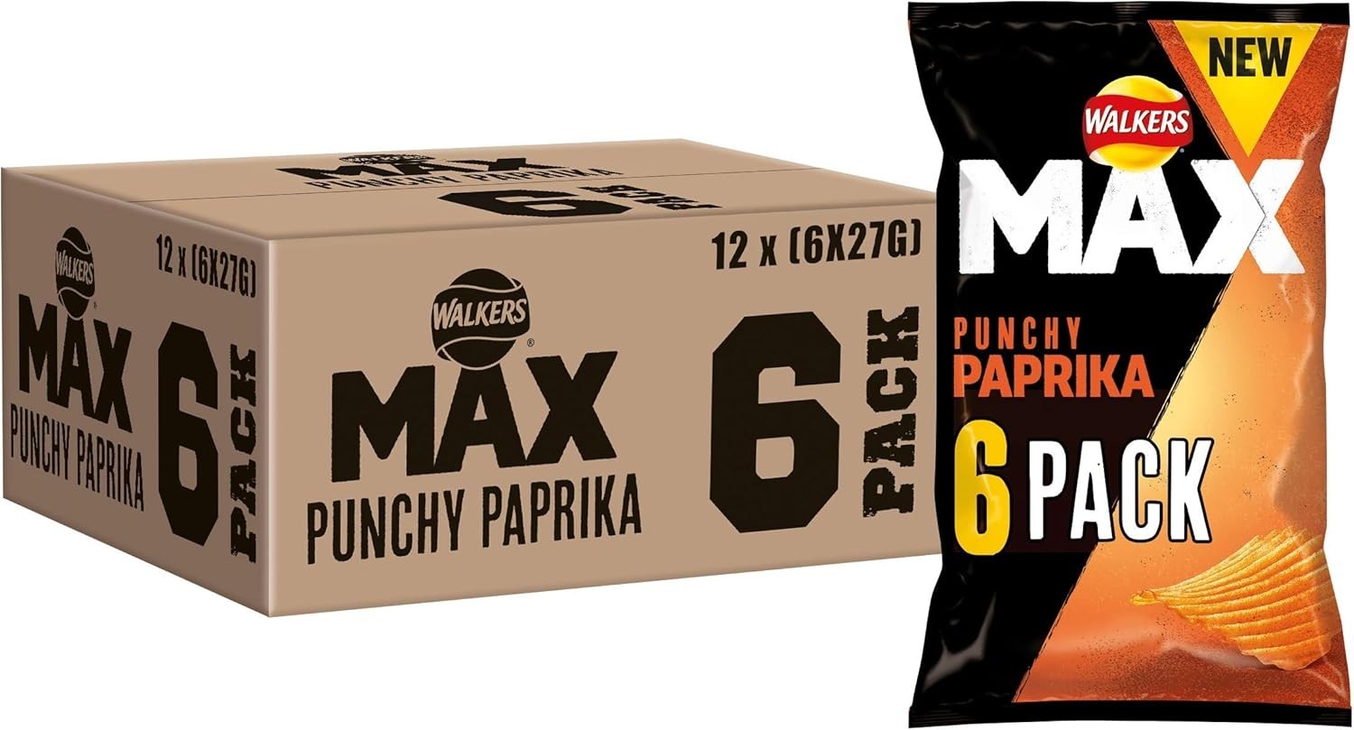 Walkers Max Paprika Crisps 6x27g Pack of 12 | Vegetarian Potato Snack UK by Walkers