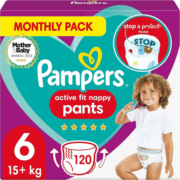 Pampers Nappy Pants Size 6 | Active Fit 120 Count | Monthly Pack Baby Diapers