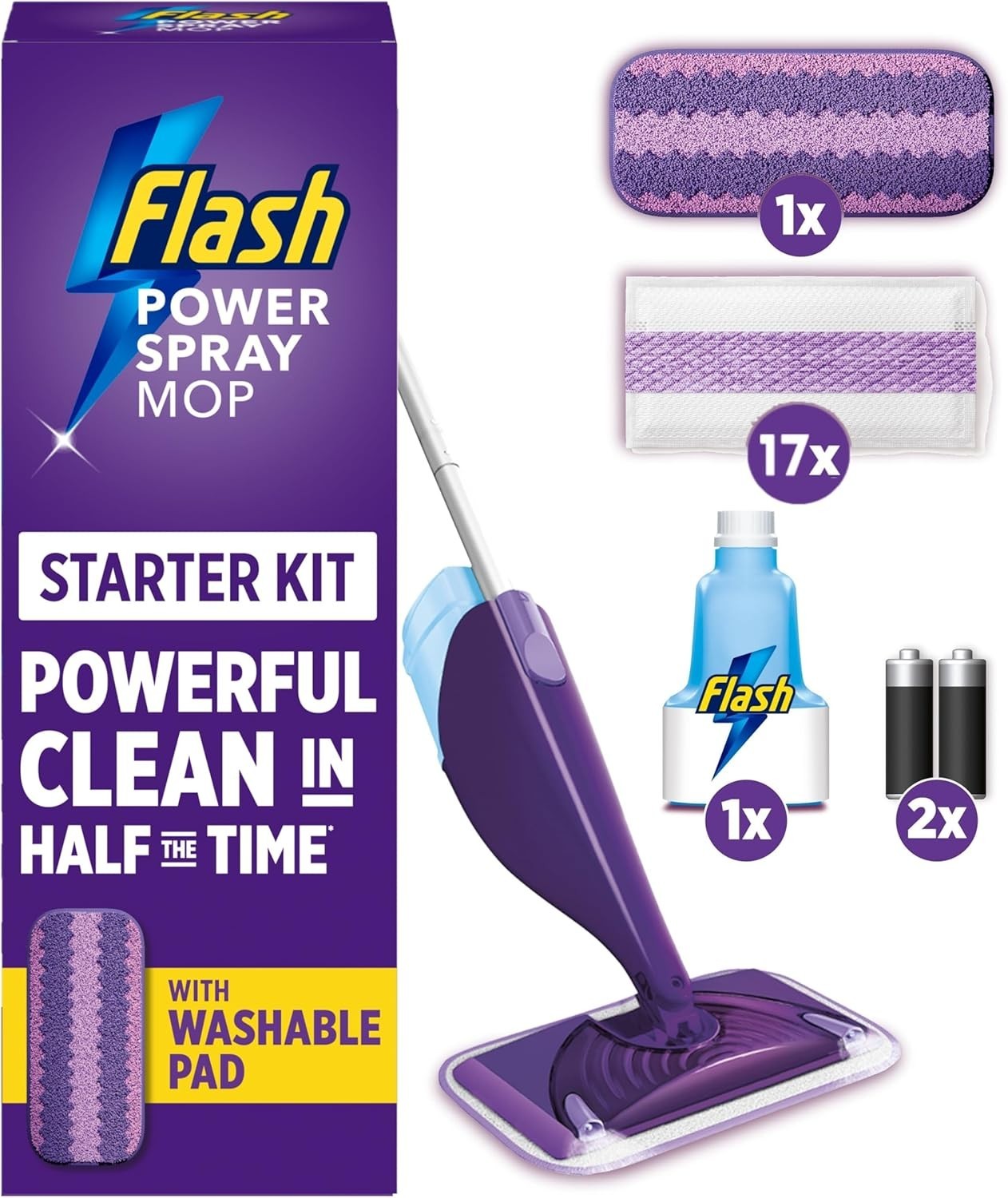 Flash Power Spray Mop Starter Kit with 1 Washable & 17 Disposable Pads, Floor by Flash