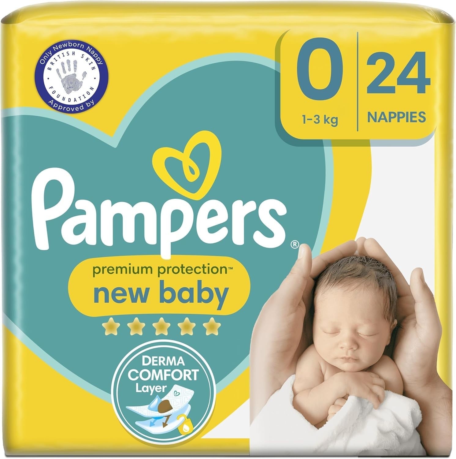 Pampers Premium Protection Nappies Size 0, 24 Count, Newborn, Sensitive Skin by Pampers