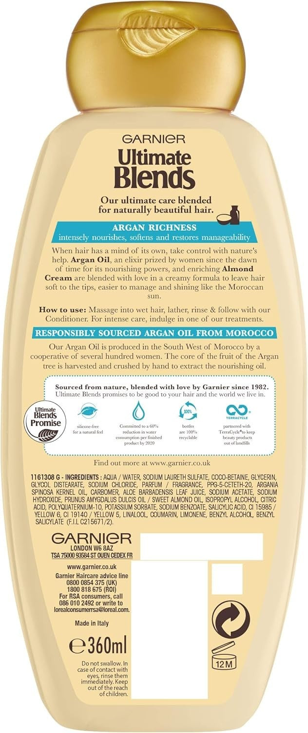 Garnier Ultimate Blends Argan Richness Shampoo 360ml Pack of 6 for Dry Hair by Garnier