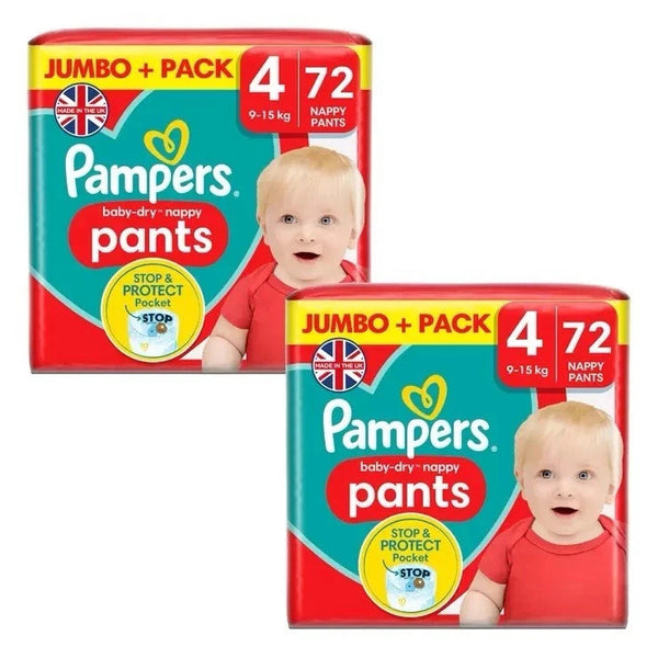 Pampers Baby Dry Nappy Pants Size 4, 9-15kg, Jumbo+ Pack 2x72 Disposable Diapers