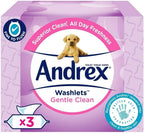 Andrex Gentle Clean Flushable Washlets Wipes | Pack of 3 or 12 | Fragrance Free by Andrex