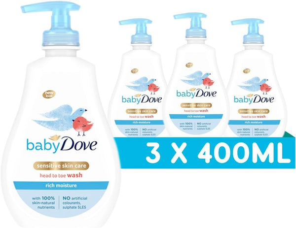 Baby Dove Rich Moisture Head To Toe Wash 400ml 3 Pack