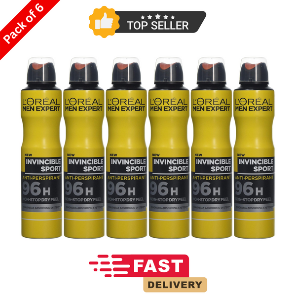 L'Oréal Men Expert Invincible Sport Anti-Perspirant Spray 250ml x6 Pack