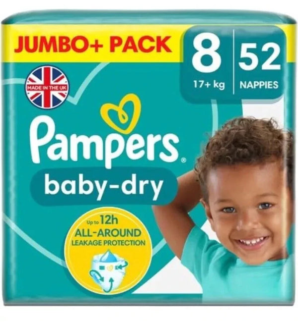 Pampers Baby-Dry Nappy Size 8 17kg+ Jumbo+ Pack 12hr Leak Protection