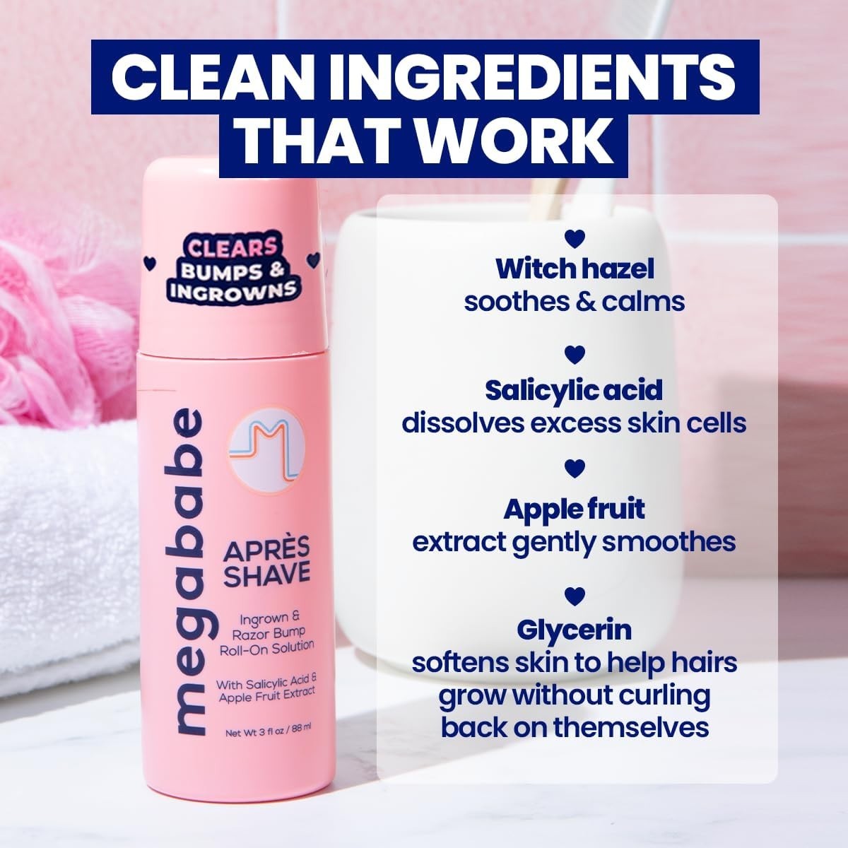 Megababe Après Shave Roll-On 3oz Post Shave Razor Bump & Ingrown Hair Treatment by Megababe
