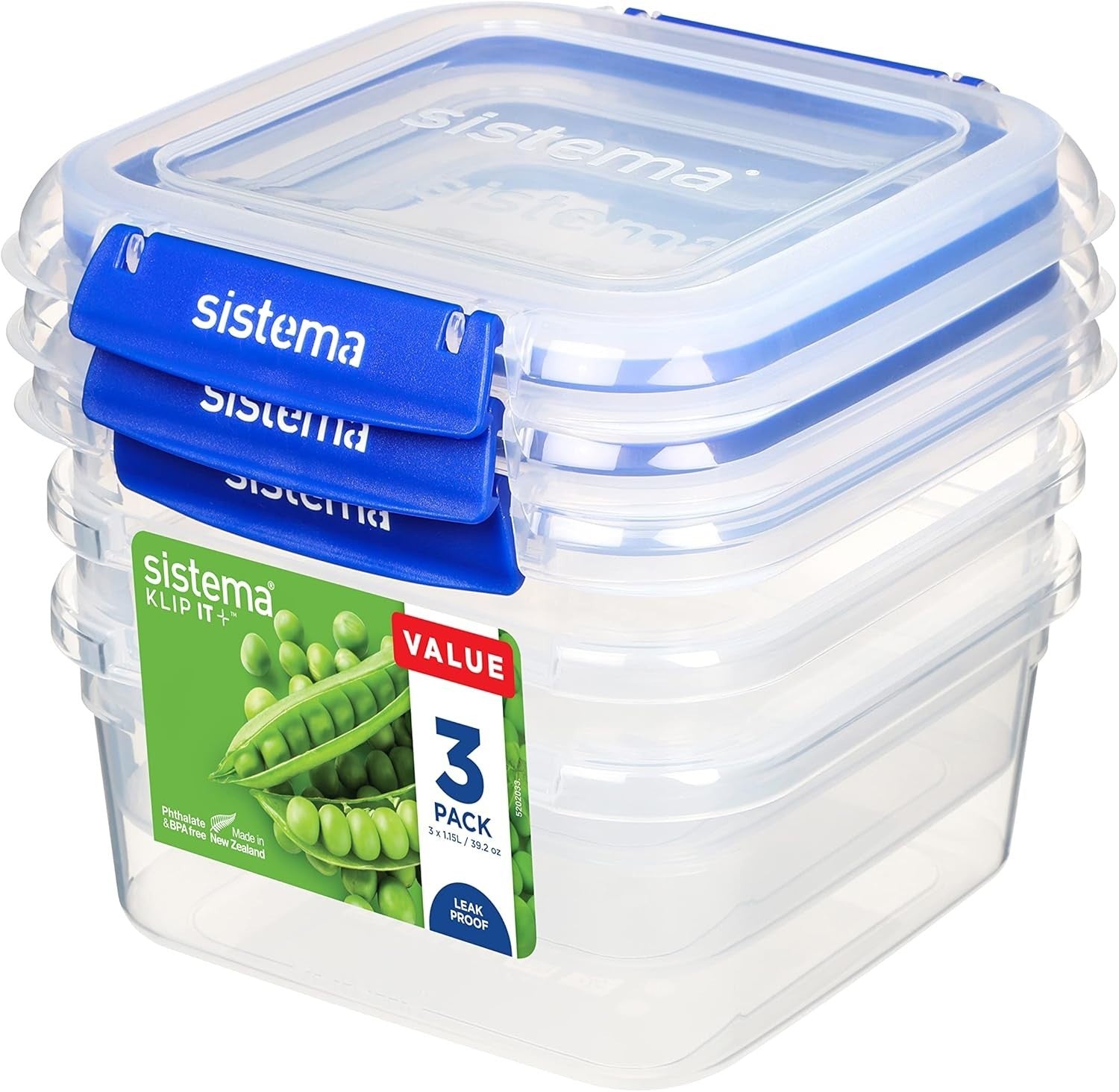 Sistema Food Storage Containers 1.15L 3 Pack BPA Free Airtight Clear by Sistema