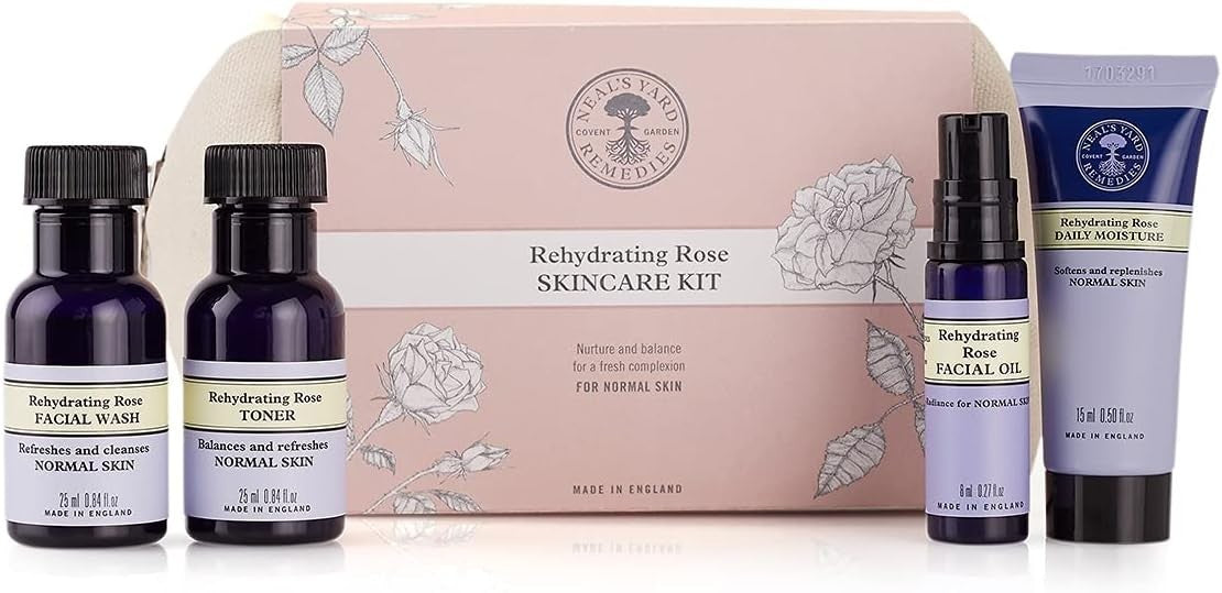 Neal's Yard Rehydrating Rose Skincare Kit 4 Piece Vegan Organic Face Care Set by Neal's Yard