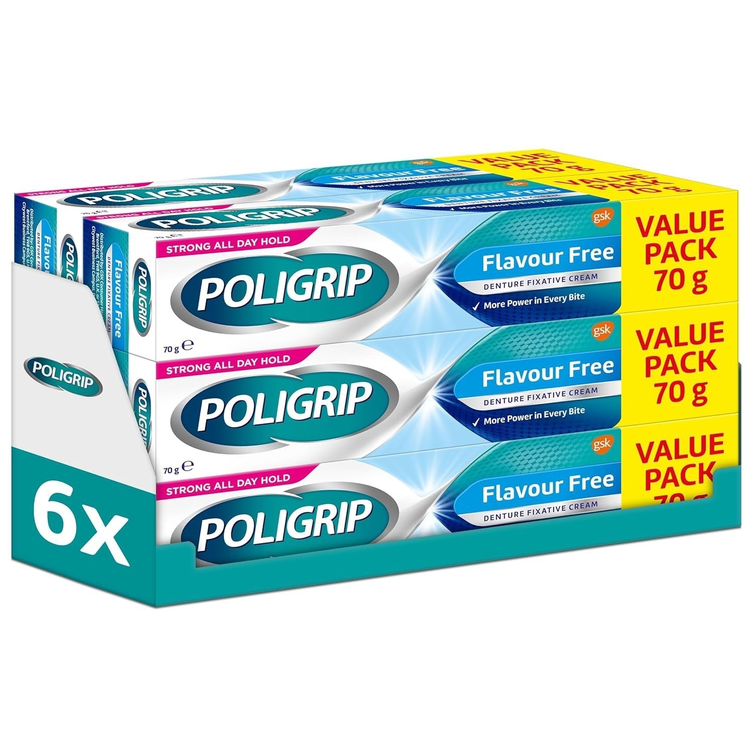 Poligrip Denture Adhesive Cream Flavour Free 70g Secure False Teeth & Partials by Poligrip