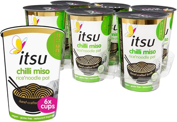 Itsu Chilli Miso Rice Noodles – Instant Cup Soup, Vegan & Gluten-Free, 6 x 60g