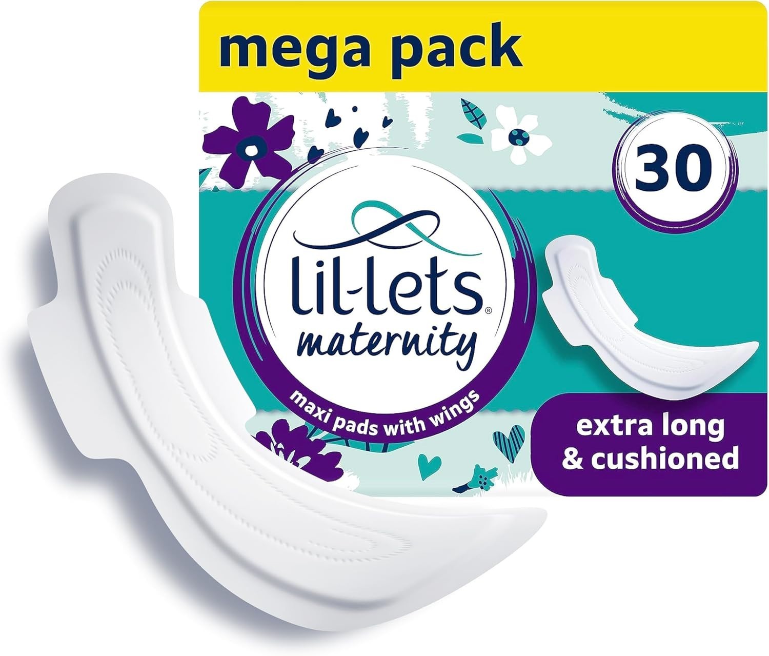 Lil-Lets Maternity Towels Extra Long Maxi Pads with Wings, 3 Packs (30) by Lil-Lets