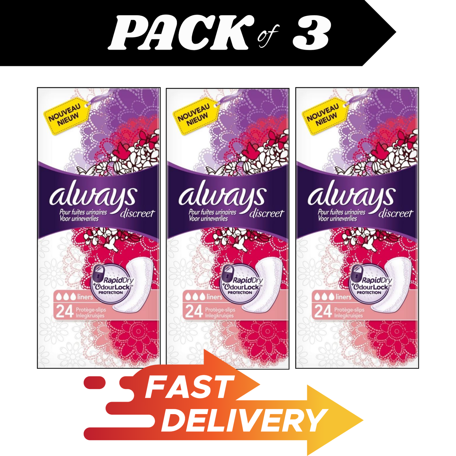 Always Discreet Incontinence Pantyliners Pack of 3 | Bladder Control Protection by Always