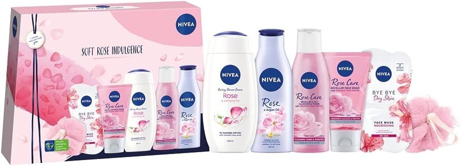 NIVEA Soft Rose Indulgence Gift Set | 7 Pc Women’s Skincare Pampering Rose Pack by NIVEA