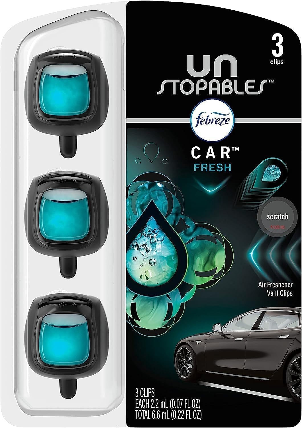 Febreze Car Air Freshener Vent Clip Unstoppables Fresh Scent 0.07oz 3 Pack by Febreze