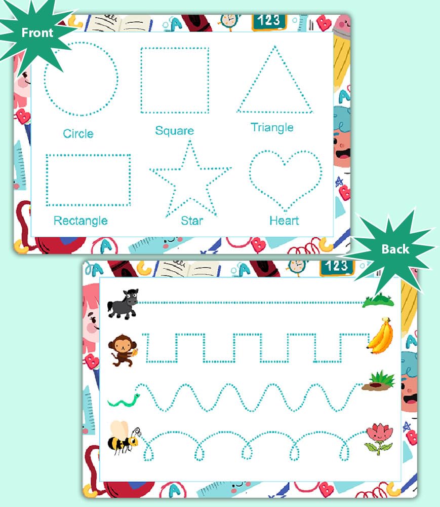 Learn to Write – 4 Dry Erase Tracing Mats with Pen for Kids | Alphabet, Numbers, Shapes & Custom Name Sheets by ZStore