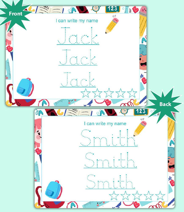 Personalised Name Tracing | Reusable Dry Erase Board - School Theme Handwriting Practice Mat