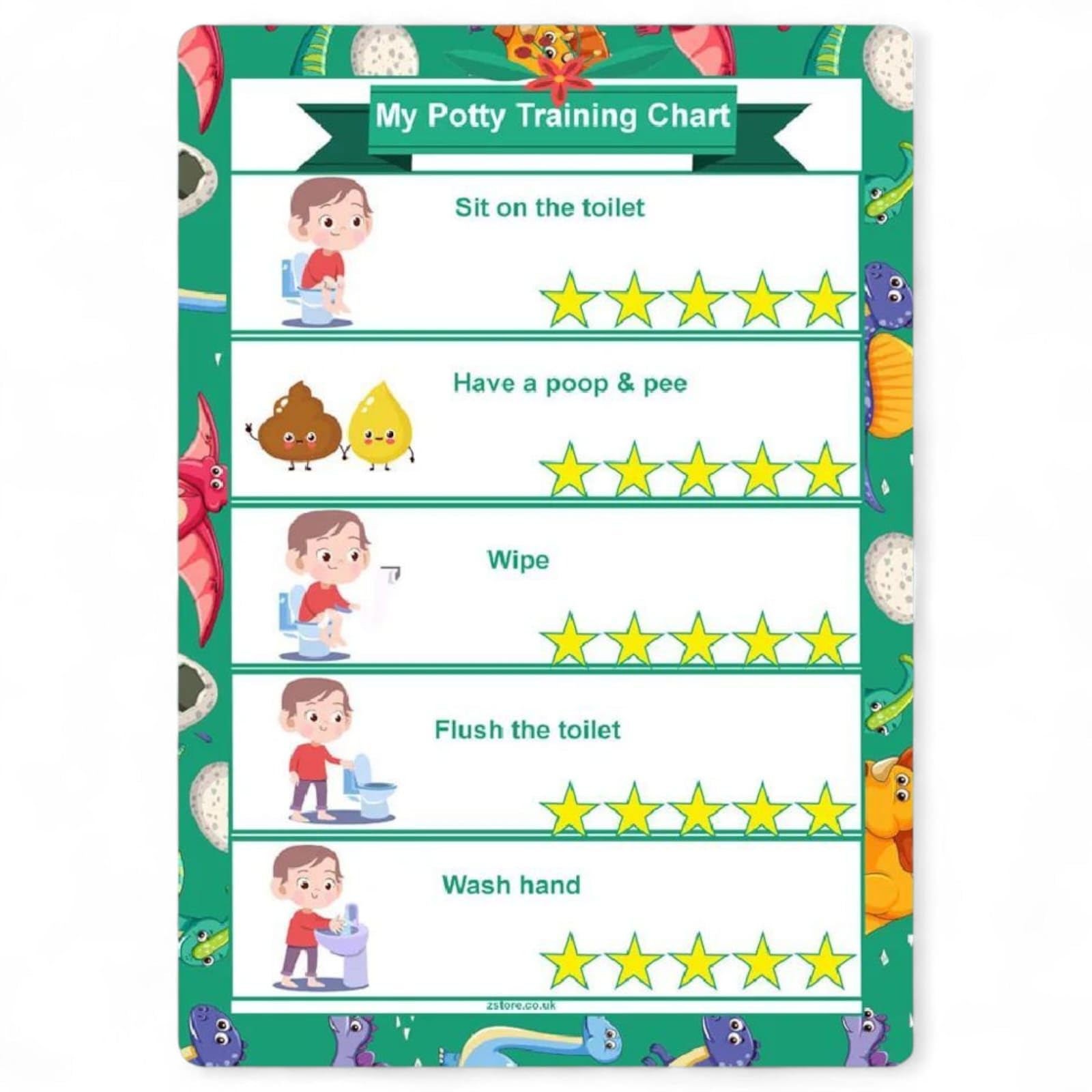 Potty Training Reward Chart for Toddlers – Toilet Training Sticker Chart for Boys & Girls | Wash Hands, Use Potty, Stay Dry | Reusable Behavior Star Chart | Ages 2+ by ZStore