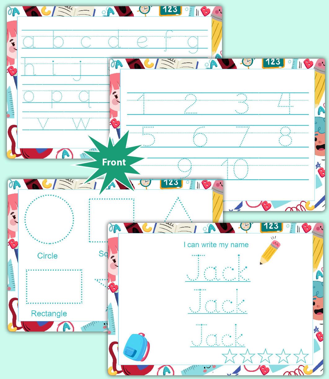 Learn to Write – 4 Dry Erase Tracing Mats with Pen for Kids | Alphabet, Numbers, Shapes & Custom Name Sheets by ZStore