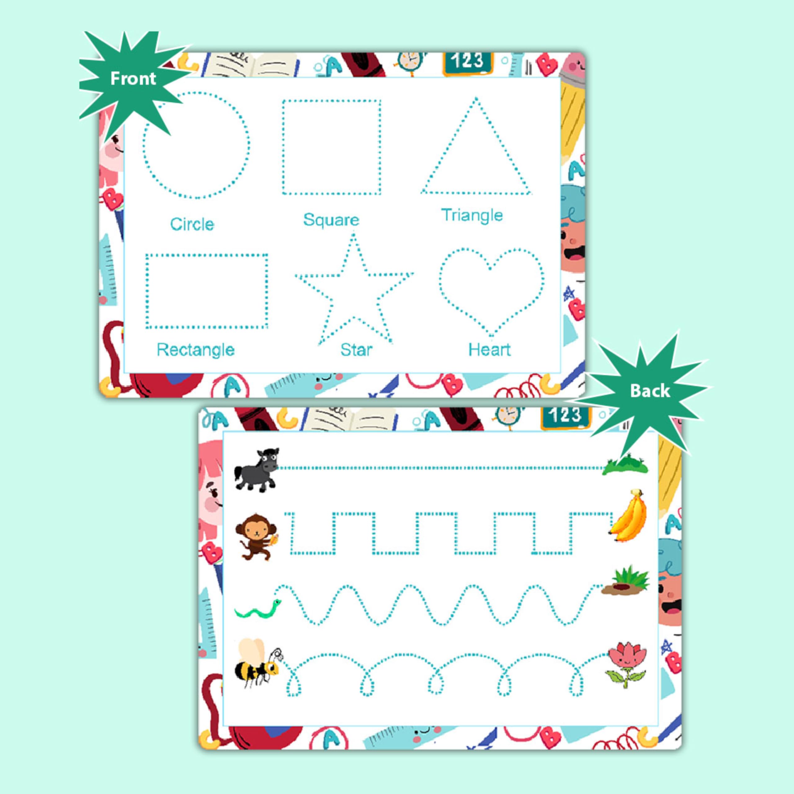 Trace at Home Worksheets for Toddlers – Shape & Line Writing Practice Mat | Reusable, Wipeable Double-Sided Sheet | Early Education Tool for Preschool Kids by ZStore
