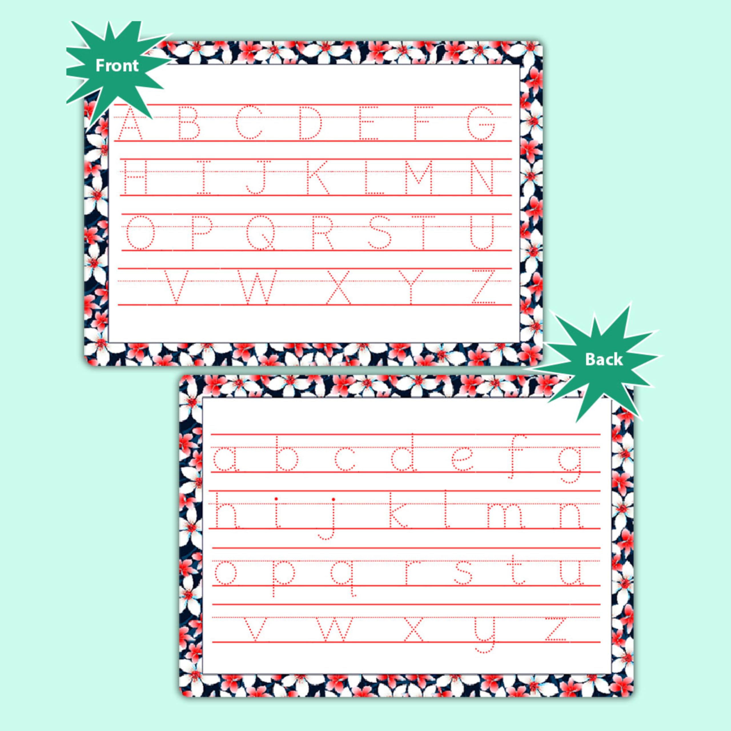 Flower Themed Kids Handwriting Alphabet A4 Reusable Tracing by ZStore
