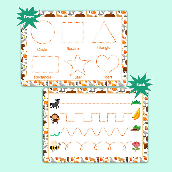 Tracing Shapes Board | Waterproof Wipeable Writing Mat for Handwriting Practice